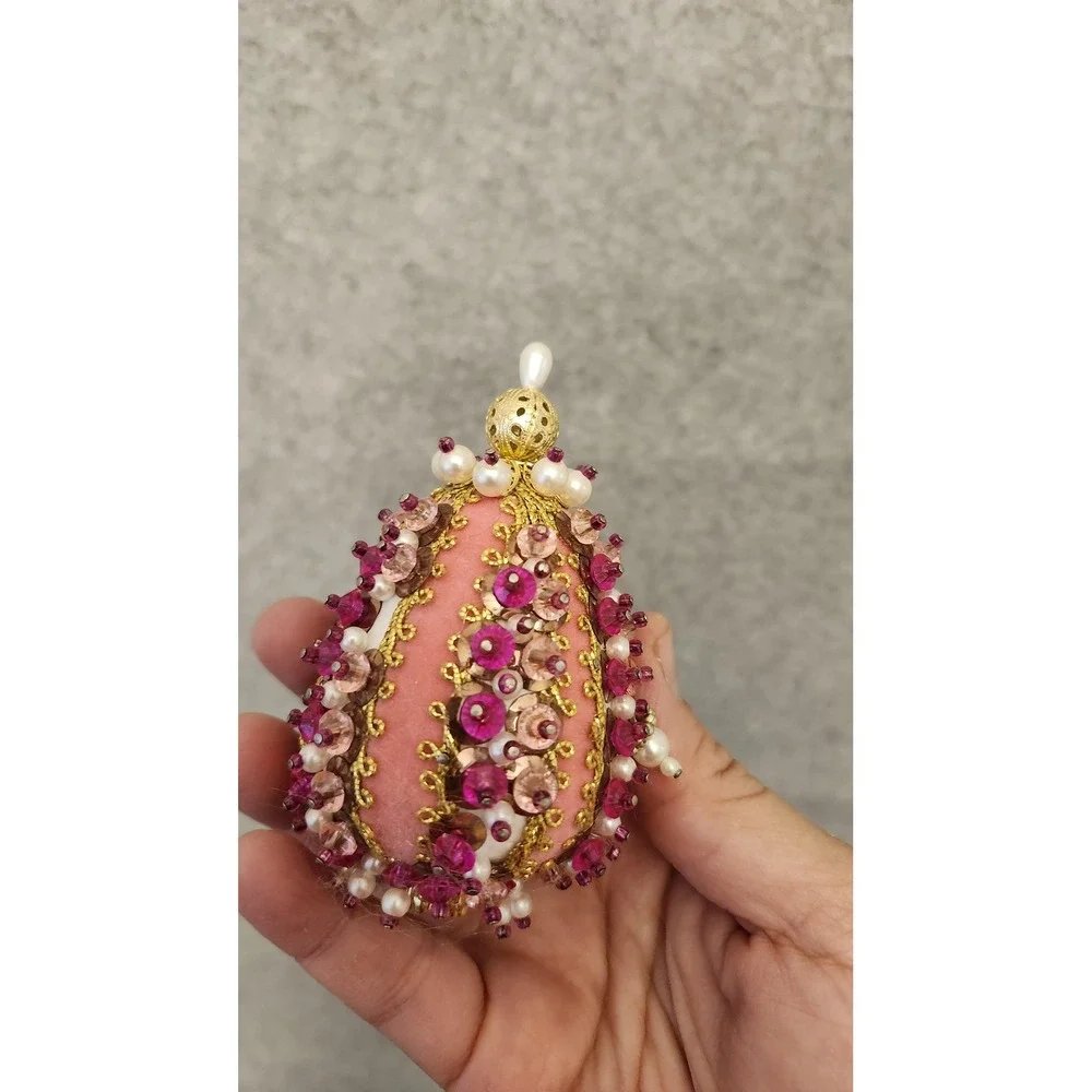 Handmade Beaded Sequin Christmas‎ Ornaments Set 3 Pink Red Multicolor Foam